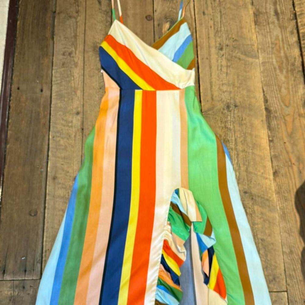 Tropical stripe silk dress with